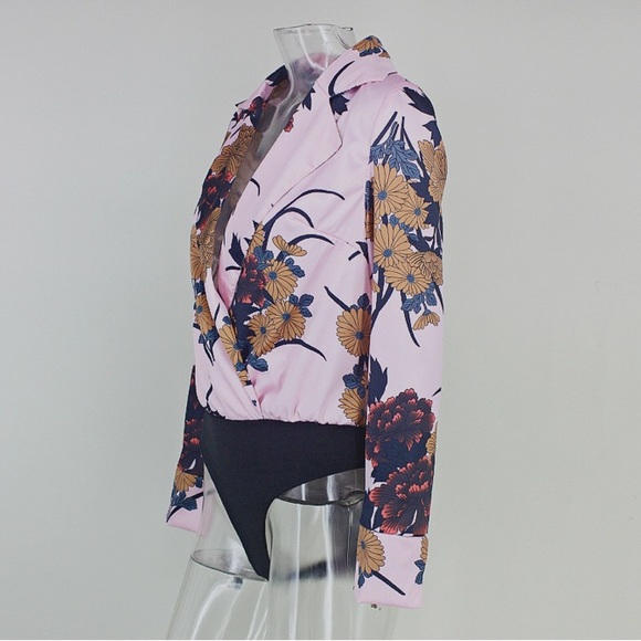 NEW! Pink Floral Silk Bodysuit - Picture 3 of 7